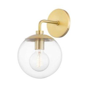 Mitzi Meadow 1-Light Aged Brass Wall Sconce with Clear Glass Shade